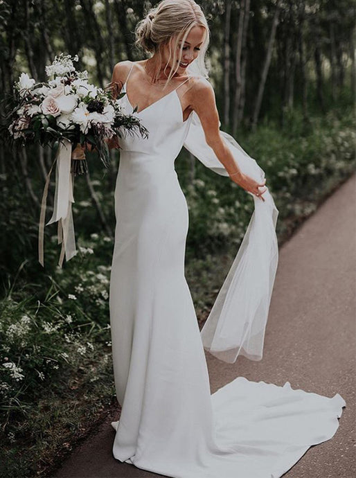 Simple V-neck Boho Beach Wedding Dresses Sheath Rustic Bridal Gowns OW512
