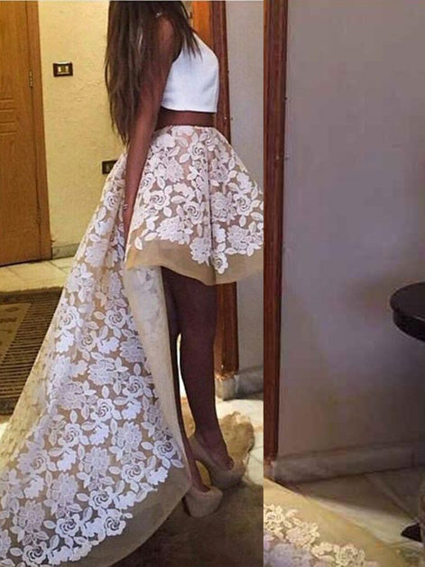 Two Pieces High-Low Lace Prom Dress With Appliques OP225 main image 1