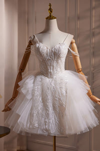 Gorgeous White Spaghetti Straps Beading Homecoming Dress Birthday Party Dress