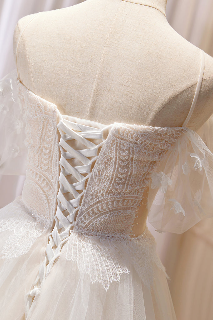 A-line Straps Off-the-shoulder Lace Beads Prom Dress