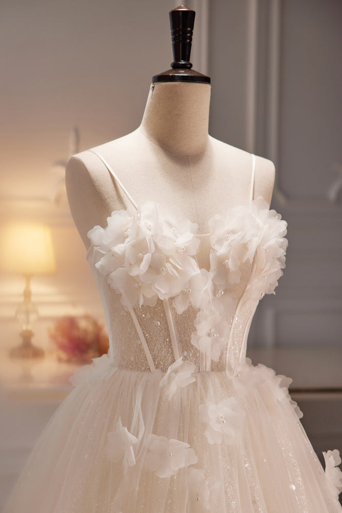 A-line Sweetheart Flower Beads Prom Dress