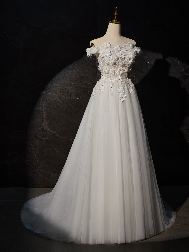 Delicate Appliques Off-the-shoulder Ivory Long Wedding Gown