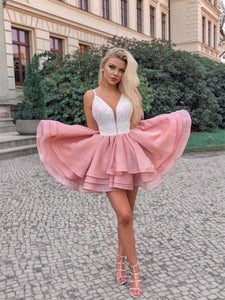 Chic A Line Spaghetti Straps Pink Short Homecoming Party Dress OM347