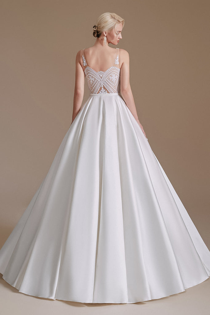 Elegant Long A-Line Sleeveless Satin Wedding Dress