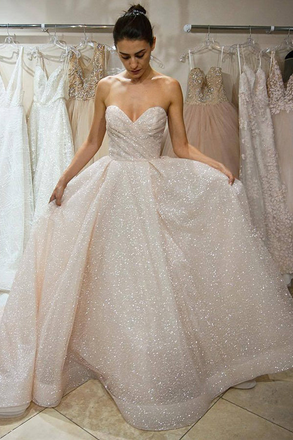 Sparkly A-Line Sweetheart Wedding Dress Sequins Bridal Dress OW481