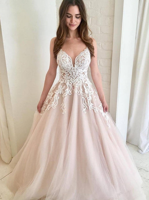 A-Line V-neck Wedding Dress Appliques Bridal Gown OW500