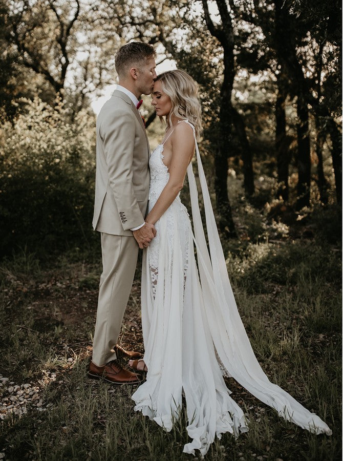 Spaghetti Straps Backless Sheath Lace Beach Wedding Dress OW600