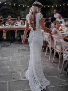 Boho Lace Wedding Dresses Mermaid Backless Bridal Gown With Sleeve OW522