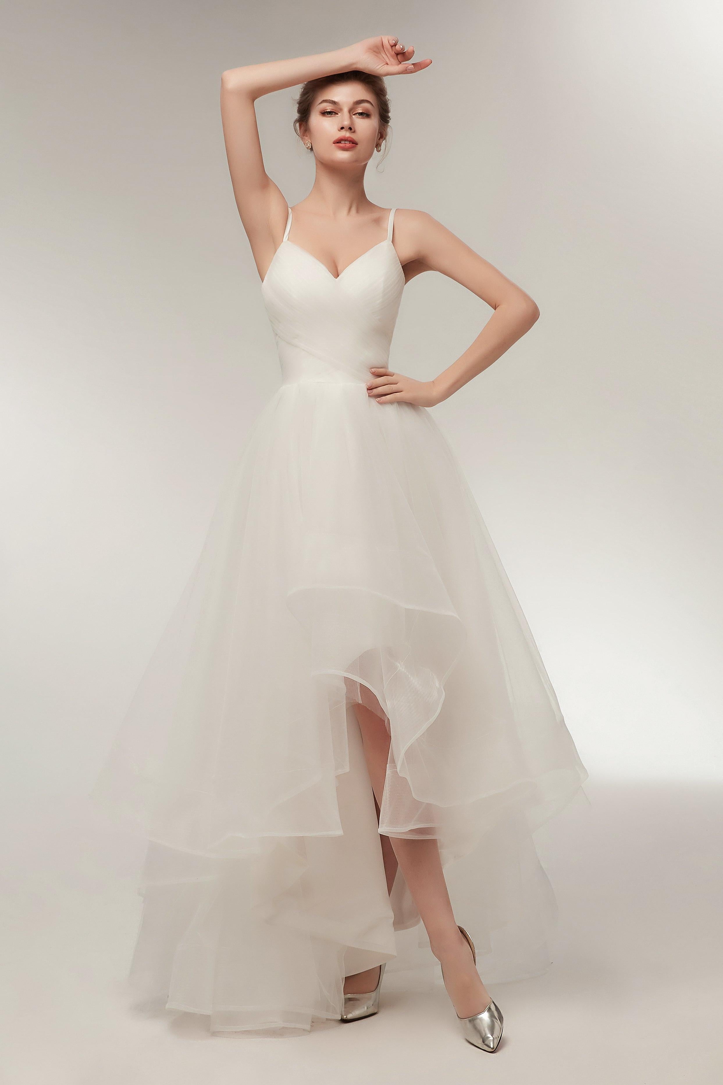 Spaghetti Strap Elegant Ivory Pleats Princess Tulle Wedding Dresses AS22633