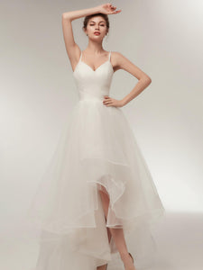 Spaghetti Strap Elegant Ivory Pleats Princess Tulle Wedding Dresses AS22633