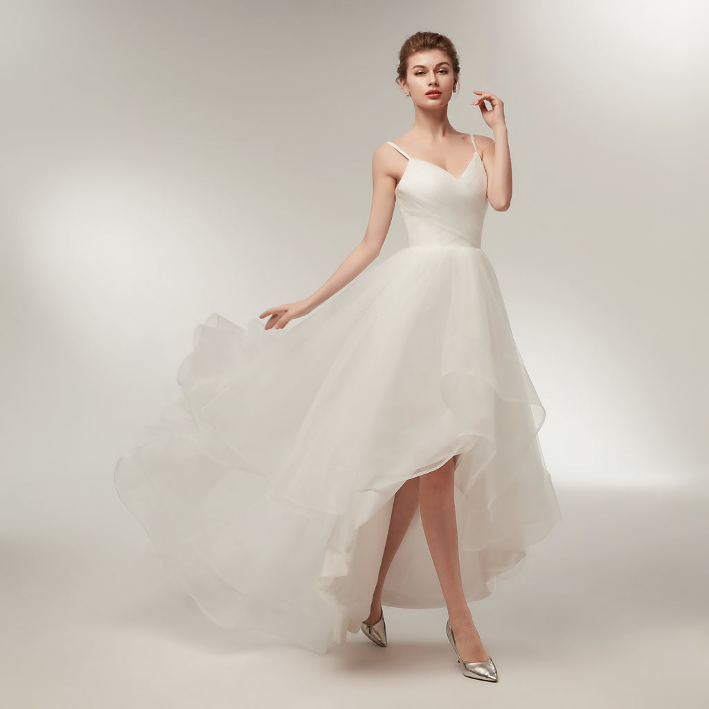 Spaghetti Strap Elegant Ivory Pleats Princess Tulle Wedding Dresses AS22633
