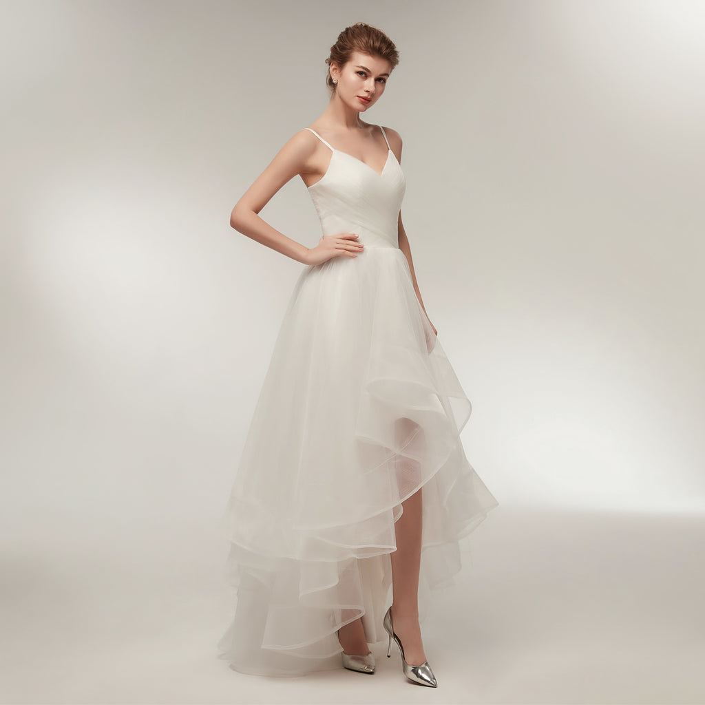 Spaghetti Strap Elegant Ivory Pleats Princess Tulle Wedding Dresses AS22633