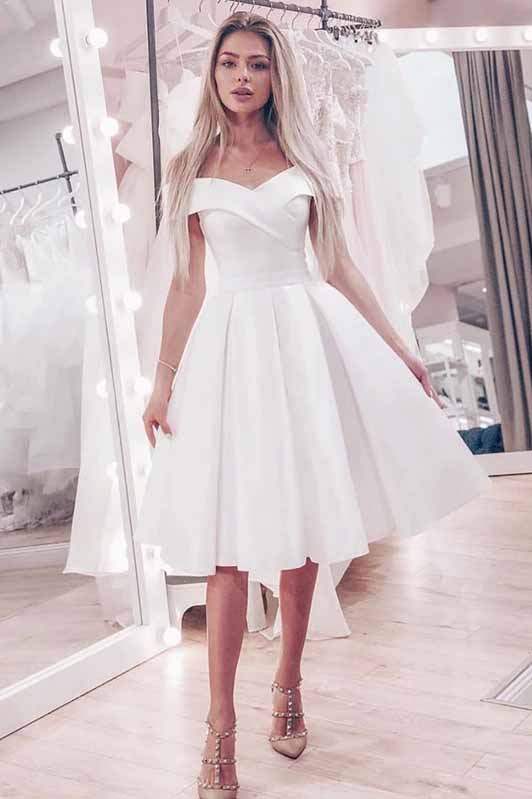 Off-Shoulder Satin Short Prom Dress, Elegant Short Evening Gown OM391