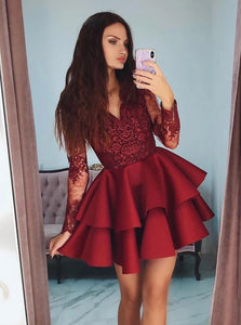 Burgundy Short Homecoming Dresses Short Prom Dress With Sleeves OM538