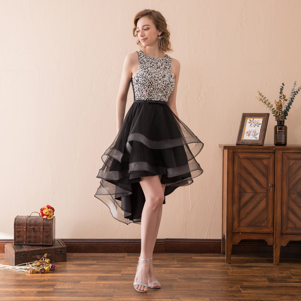 Sleeveless Bateau Black Homecoming Dress With Sequins Short Prom Dress AS17612