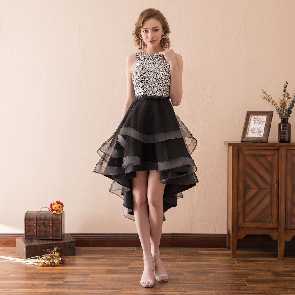 Sleeveless Bateau Black Homecoming Dress With Sequins Short Prom Dress AS17612