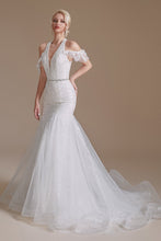 Gorgeous Long Mermaid Lace V-Neck Tulle Wedding Dress