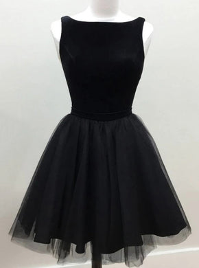 A-line Jewel Prom Dress Short Black Tulle Homecoming Dresses OM537