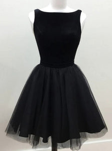 A-line Jewel Prom Dress Short Black Tulle Homecoming Dresses OM537