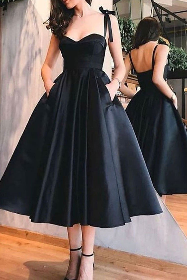 Straps Black Short Prom Dresses Homecoming Dress With Pockets PO019
