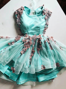 Mint Green Tulle Short Prom Homecoming Dresses With 3D Applique OM502