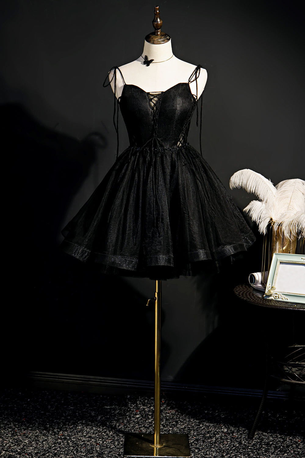 Black Dress Little Tulle Short Mini Prom Dress Homecoming Dress