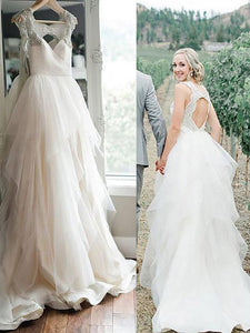 A-Line/Princess Straps Open Back Ruffles Tulle Wedding Dress OW208