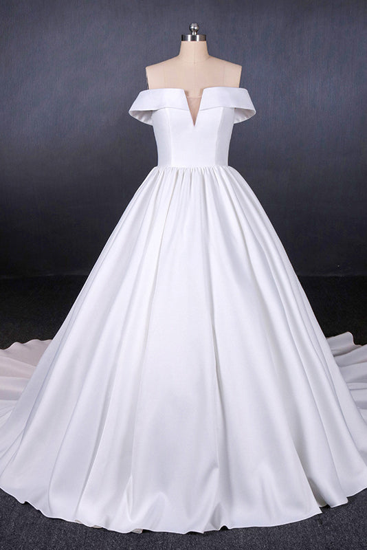 Off Shoulder Satin Simple Wedding Dresses Elegant Long Bridal Dress OW552