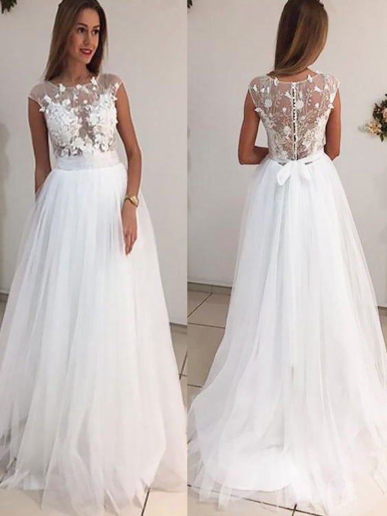 A-Line/Princess Scoop Tulle Wedding Dress With Appliques OW213