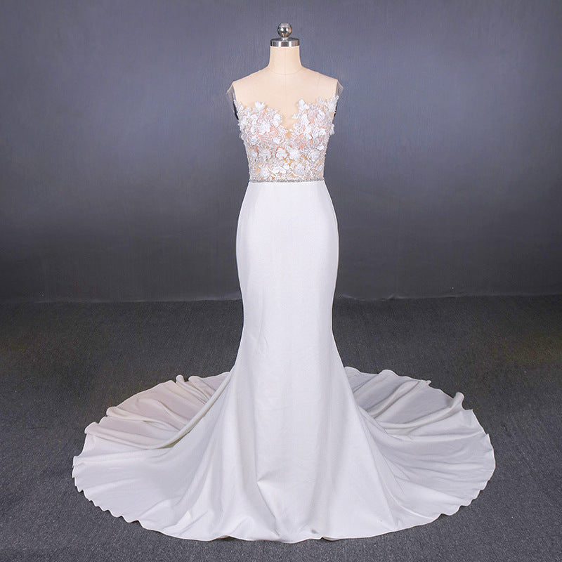 See-Through Neckline Lace Appliques Mermaid Wedding Dresses OW575