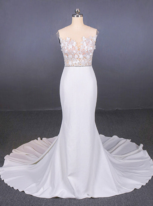 See-Through Neckline Lace Appliques Mermaid Wedding Dresses OW575