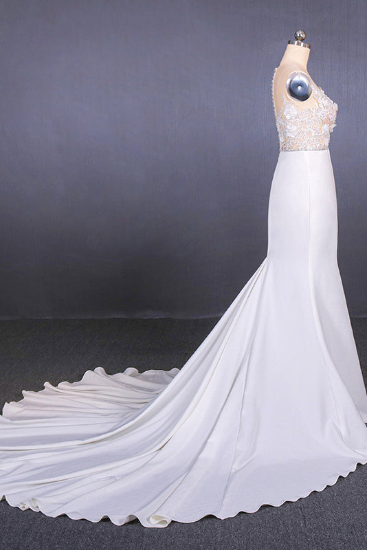 See-Through Neckline Lace Appliques Mermaid Wedding Dresses OW575