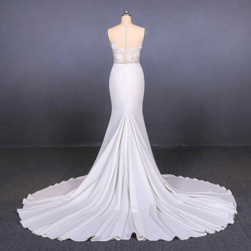 See-Through Neckline Lace Appliques Mermaid Wedding Dresses OW575