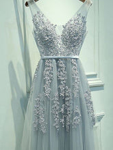 Tulle A-Line Princess Sleeveless V-neck Applique Floor-Length Evening dress, OP107