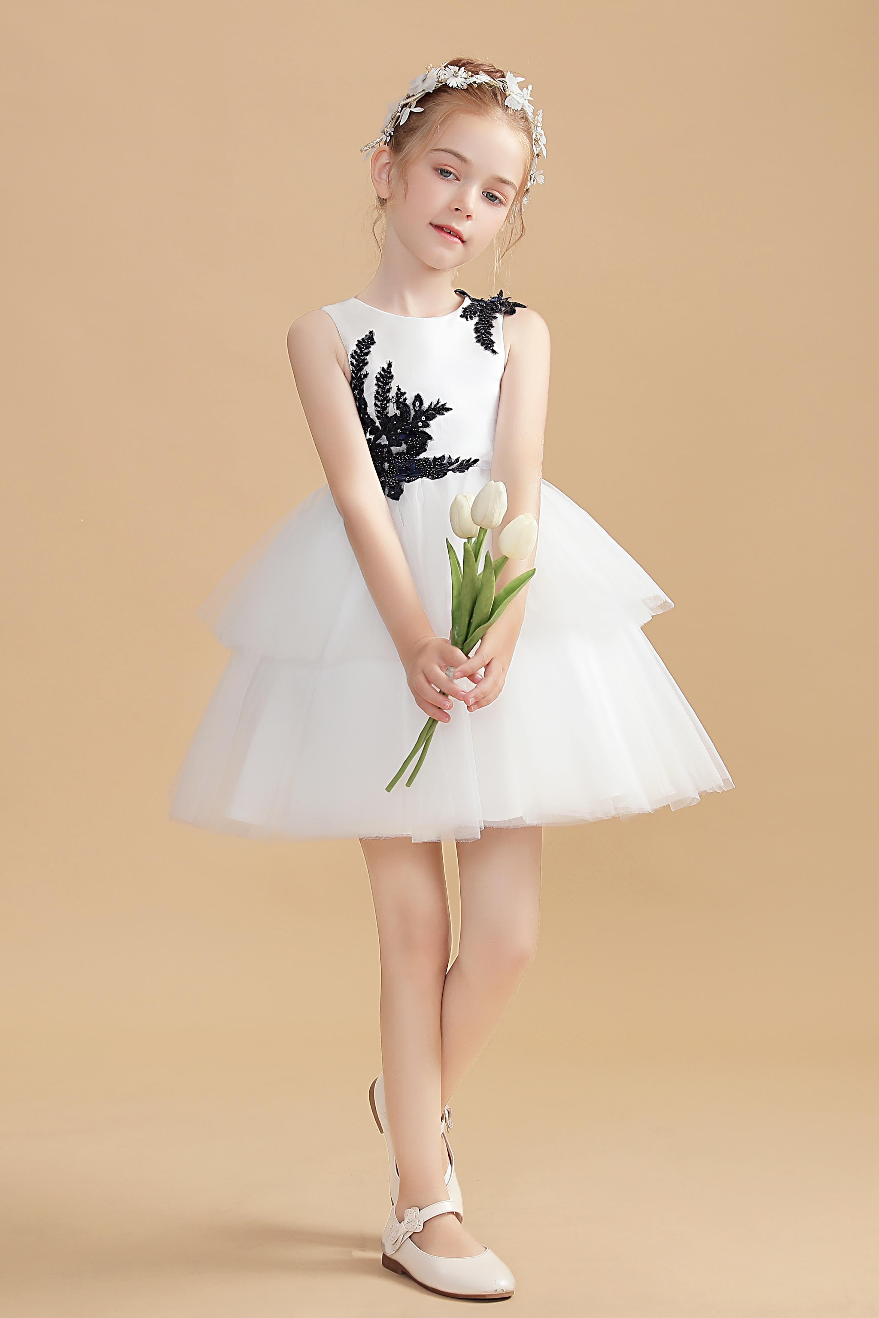 Ivory Appliques Short Flower Girl Dress