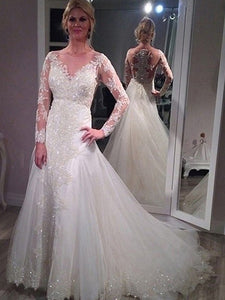 Long Sleeves A-Line/Princess V-neck Sequin Sheath Tulle Wedding Dress OW234