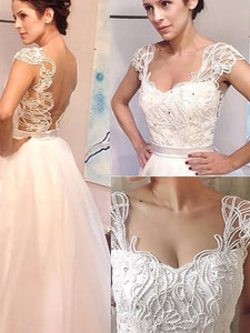A-Line Beaded Sweetheart Tulle Princess Wedding Dress OW243