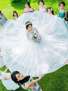 Charming Long Sleeves Bateau Ball Gown Tulle Wedding Dress OW237