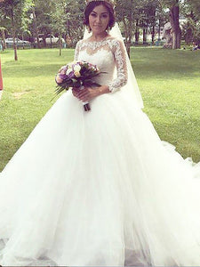 Charming Long Sleeves Bateau Ball Gown Tulle Wedding Dress OW237