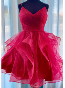 Layered Sweet 16 Dress Spaghetti-straps V-neck Short Homecoming Dress OM428