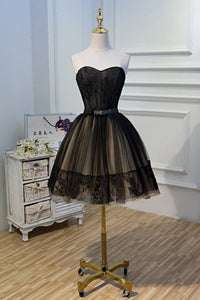 Short Mini Black Sweetheart Tulle Belt Prom Dress Homecoming Dress