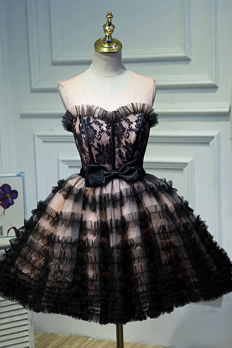 Black Tulle Sweetheart Flower Straps Sleeveless Short Mini Homecoming Dresses