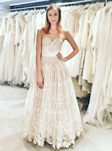 A-Line Sweetheart Sleeveless Floor Length Lace Wedding Dress OW635