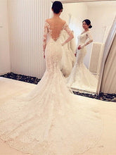 Charming Mermaid Long Sleeves Off-Shoulder Lace Trumpet Applique Wedding Dress OW116
