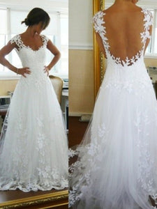 Illusion Back A-Line Princess V-neck Lace Sleeveless Sweep/Brush Train Tulle Wedding Dress OW118