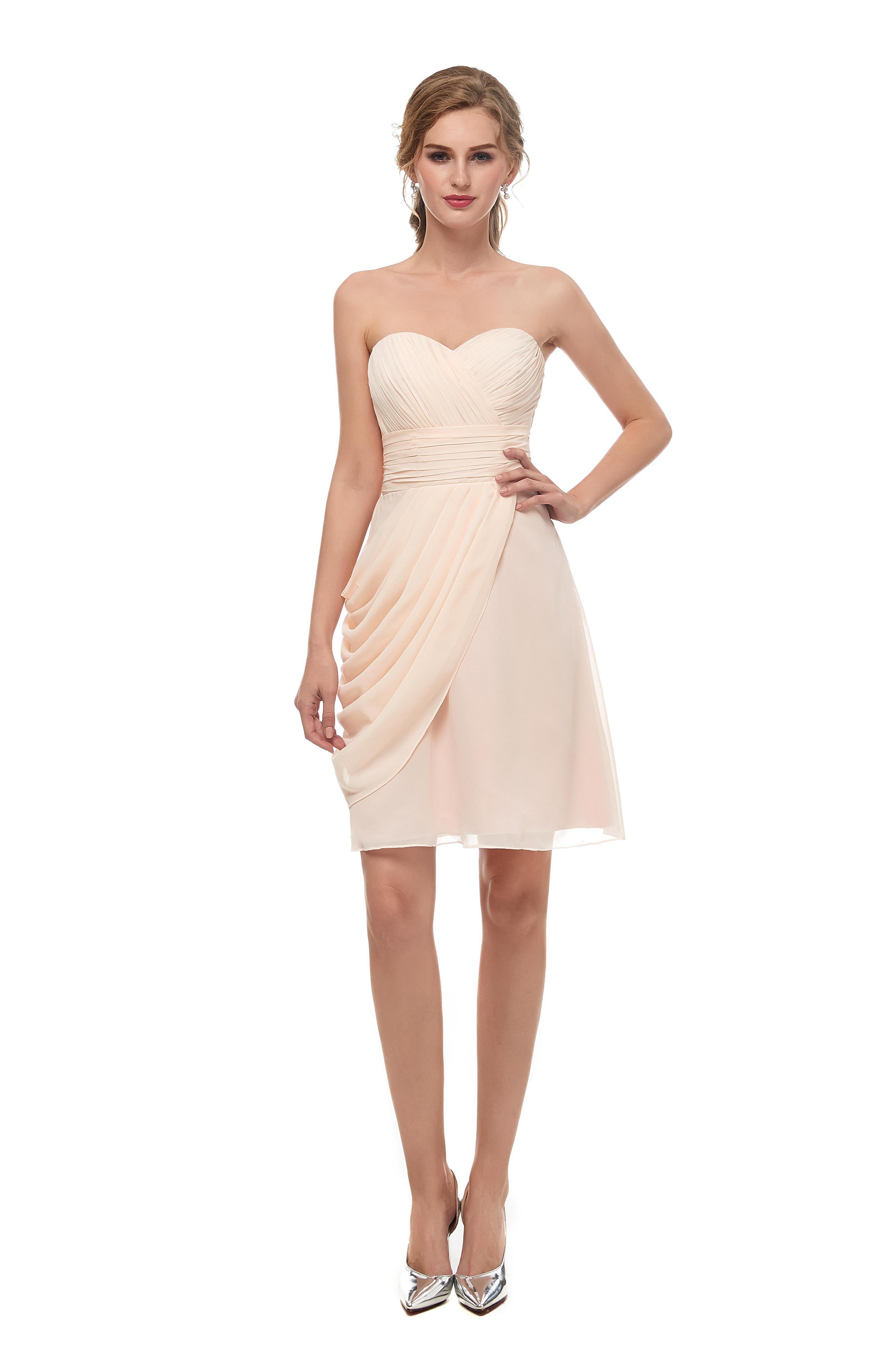 Champagne Chiffon Sleeveless Sweetheart Prom Dress Short Homecoming Dresses AS13669