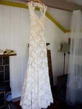 Sheath Sleeveless Lace V-neck Keyhole Gown, Sweep Train Wedding Dress OW120