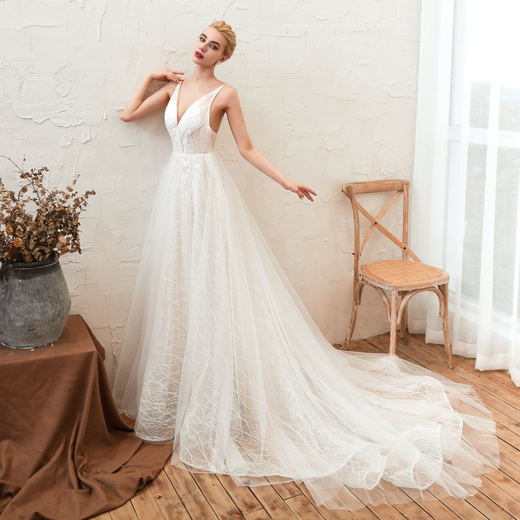 Sexy New V-Neck Backless Tulle Wedding Dresses AS28346