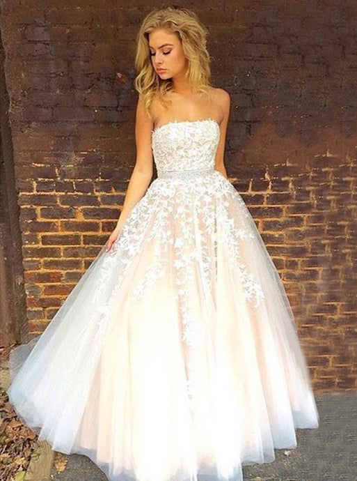 Strapless Appliques Long Prom Wedding Dress with Beading Waist OW520