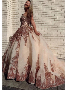 Sweetheart Ball Gown Prom Dress with Sequins Beading, Puffy Party Dresses PO410